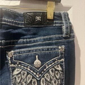 Miss Me Dark Blue Boot Cut Jeans with Embellished Pockets